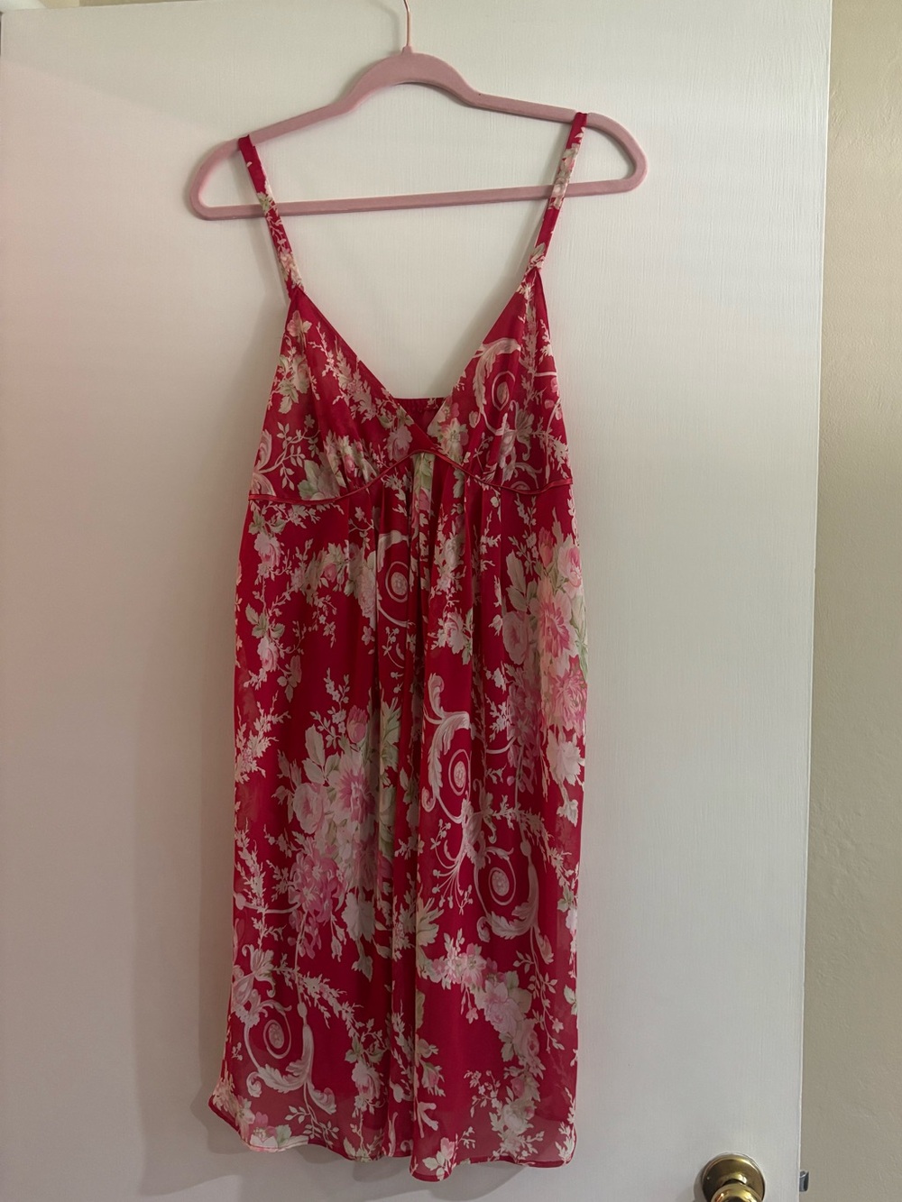 Fuchsia Floral V-Neck Slip Dress with Adjustable Straps